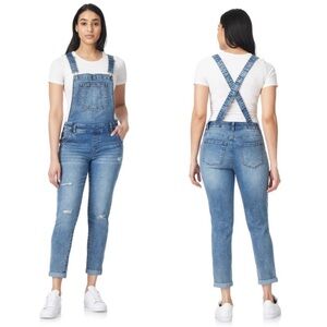 NWT Wallflower Medium Wash Distressed Skinny Jean Overalls Womens XL NEW